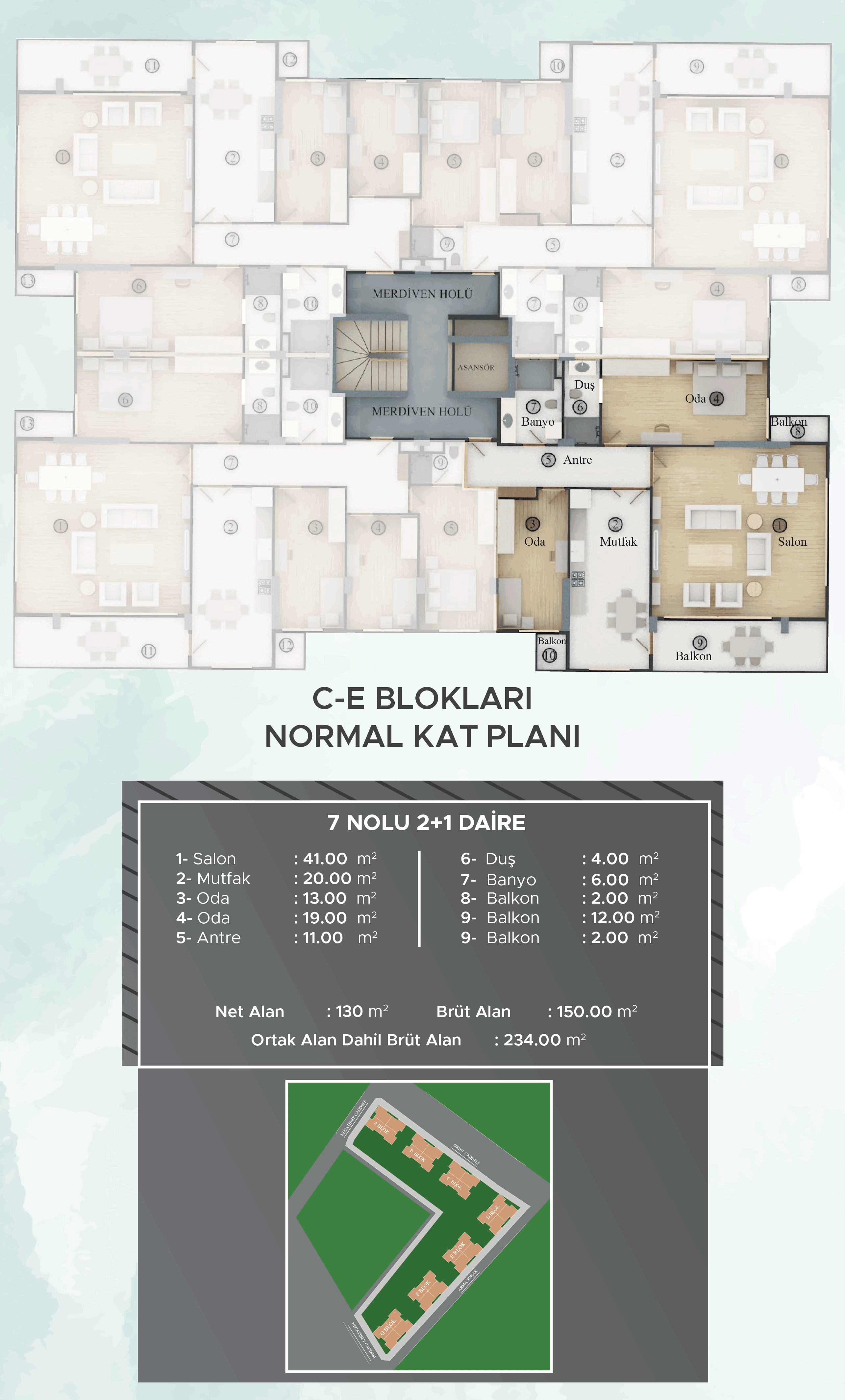 C-E Blokları Normal Kat Planları